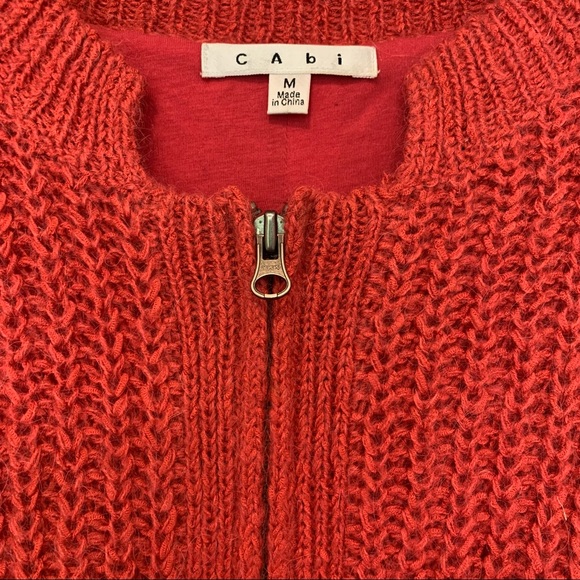 Cabi chunky knit zippered cardigan mohair blend pink salmon red medium #620 - Picture 3 of 9